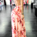 Charming V Neck Sleeveless Printed Backless Red Chiffon Floor Length Dress