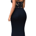 Charming V Neck Spaghetti Strap Sleeveless Zipper Design Hollow-out Black Polyester Sheath Mid Calf Dress