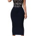 Charming V Neck Spaghetti Strap Sleeveless Zipper Design Hollow-out Black Polyester Sheath Mid Calf Dress