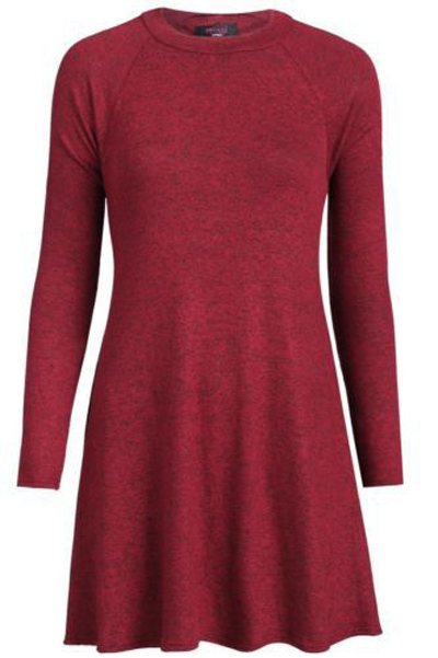 Cheap Fashion O Neck Long Sleeves Red Cotton Blend A Line Mini Dress