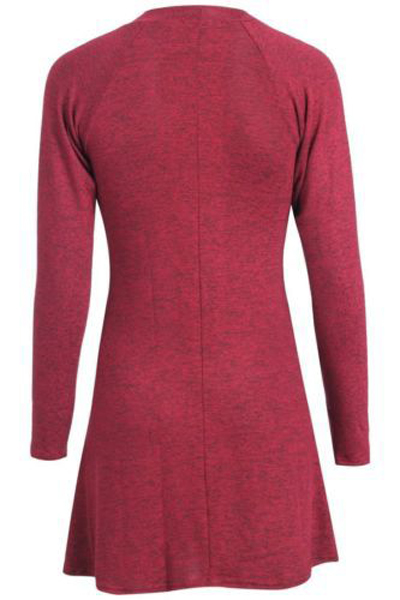 Cheap Fashion O Neck Long Sleeves Red Cotton Blend A Line Mini Dress