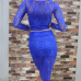 Cheap Sexy O Neck Long Sleeves Patchwork Blue Lace Knee Length Dress