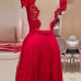 Cheap Sexy V Neck Short Sleeves Backless Red Lace Mini Dress