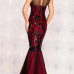 Elegant Round Neck Sleeveless Gauze Patchwork Red Sheath Floor Length Dress