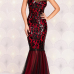 Elegant Round Neck Sleeveless Gauze Patchwork Red Sheath Floor Length Dress