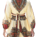 Ethnic Style Round Neck Long Sleeves Totem Printed White Polyester Mini Dress