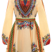 Ethnic Style Round Neck Long Sleeves Totem Printed White Polyester Mini Dress