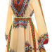 Ethnic Style Round Neck Long Sleeves Totem Printed White Polyester Mini Dress