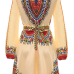 Ethnic Style Round Neck Long Sleeves Totem Printed White Polyester Mini Dress