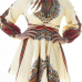 Ethnic Style Round Neck Long Sleeves Totem Printed White Polyester Mini Dress