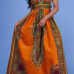 Ethnic Style V Neck Totem Printed Orange Milk Fiber Sheath Ankle Length Dress