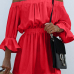 Euramerican Dew Shoulder Half Sleeves Red Cotton Blend Mini Dress