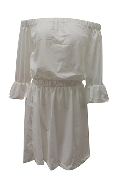 Euramerican Dew Shoulder Half Sleeves White Cotton Blend Mini Dress