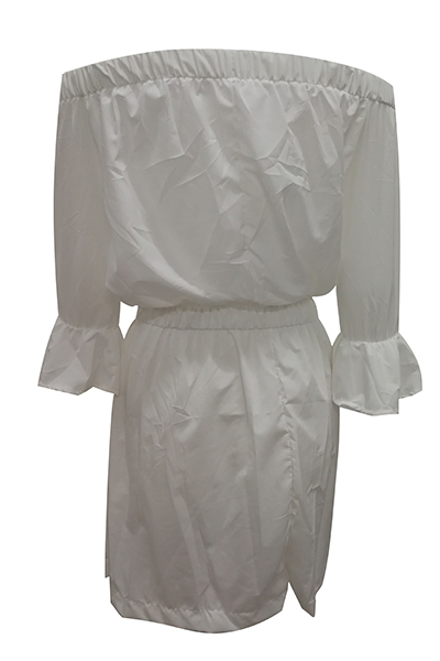 Euramerican Dew Shoulder Half Sleeves White Cotton Blend Mini Dress