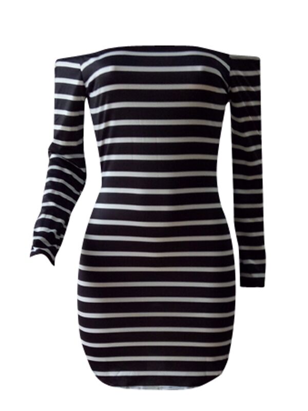 Euramerican Dew Shoulder Striped Milk Fiber Sheath Mini Dress