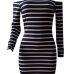 Euramerican Dew Shoulder Striped Milk Fiber Sheath Mini Dress