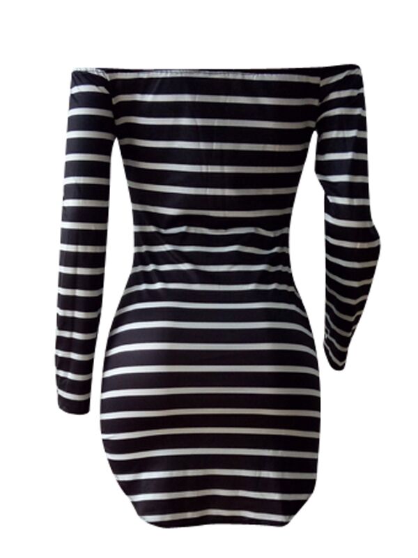 Euramerican Dew Shoulder Striped Milk Fiber Sheath Mini Dress