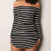 Euramerican Dew Shoulder Striped Milk Fiber Sheath Mini Dress