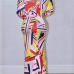 Euramerican Long Sleeves Printed Milk Fiber Sheath Floor Length Dress