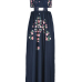 Euramerican Printed Hollow-out Navy Blue Polyester Floor Length Dress