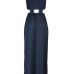 Euramerican Printed Hollow-out Navy Blue Polyester Floor Length Dress