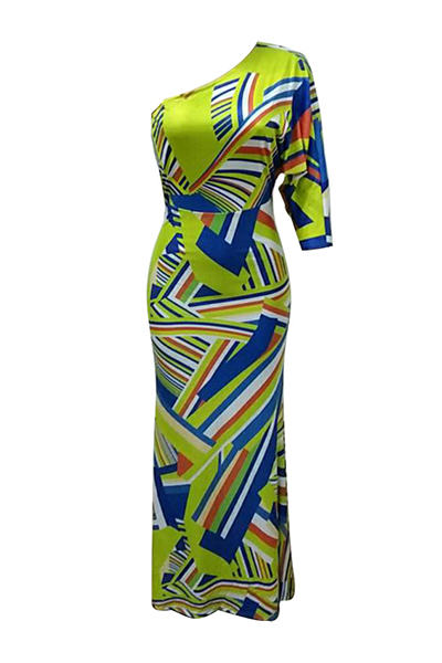 Euramerican Printed Milk Fiber Sheath Floor length Dress