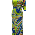 Euramerican Printed Milk Fiber Sheath Floor length Dress