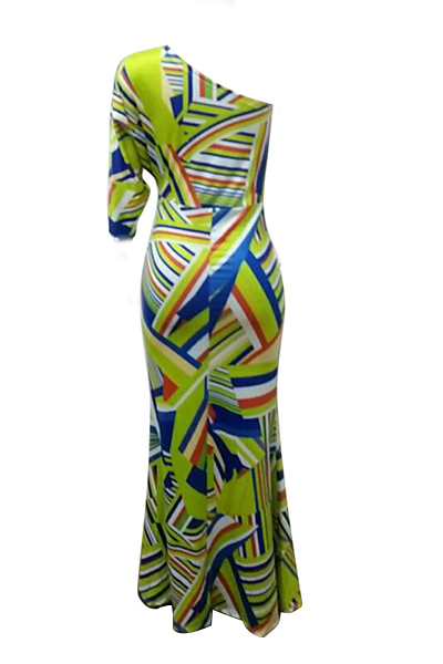 Euramerican Printed Milk Fiber Sheath Floor length Dress