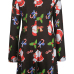 Euramerican Round Neck Long Sleeves Christmas Theme Printed Black Polyester Knee Length Dress