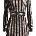 Euramerican Round Neck Sequined Decorative Striped Gold Polyester Mini Dress