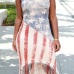 Euramerican U-shaped Neck Sleeveless National Flag Printed Qmilch Sheath Mid Calf Dress