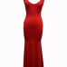 Euramerican U-shaped Neck Sleeveless Red Cotton Blend Sheath Floor Length Dress