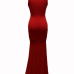 Euramerican U-shaped Neck Sleeveless Red Cotton Blend Sheath Floor Length Dress