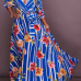 Euramerican V Neck Half Sleeves Floral Print Cotton Blend Ankle Length Dress