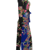 Euramerican V Neck Long Sleeves Floral Print Blue Healthy Fabric Floor Length Dress