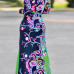 Euramerican V Neck Long Sleeves Floral Print Cotton Floor length Dress