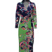 Euramerican V Neck Long Sleeves Floral Print Cotton Floor length Dress