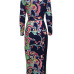 Euramerican V Neck Long Sleeves Floral Print Cotton Floor length Dress