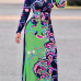 Euramerican V Neck Long Sleeves Floral Print Cotton Floor length Dress