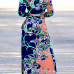 Euramerican V Neck Long Sleeves Floral Print Orange Healthy Fabric Floor Length Dress