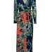 Euramerican V Neck Long Sleeves Floral Print Orange Healthy Fabric Floor Length Dress