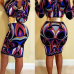 Euramerican V Neck Long Sleeves Printed Purple Polyester Knee Length Dress(Without Belt)