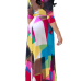 Euramerican V Neck Three Quarter Sleeves Digital Printing Healthy Fabric Floor Length Dress