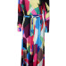 Euramerican V Neck Three Quarter Sleeves Digital Printing Healthy Fabric Floor Length Dress