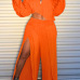 European and American fashion women's sexy one-shoulder long-sleeved solid color casual split pants suit nightclub #94961