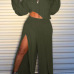 European and American fashion women's sexy one-shoulder long-sleeved solid color casual split pants suit nightclub #94961