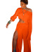 European and American fashion women's sexy one-shoulder long-sleeved solid color casual split pants suit nightclub #94961