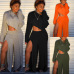 European and American fashion women's sexy one-shoulder long-sleeved solid color casual split pants suit nightclub #94961