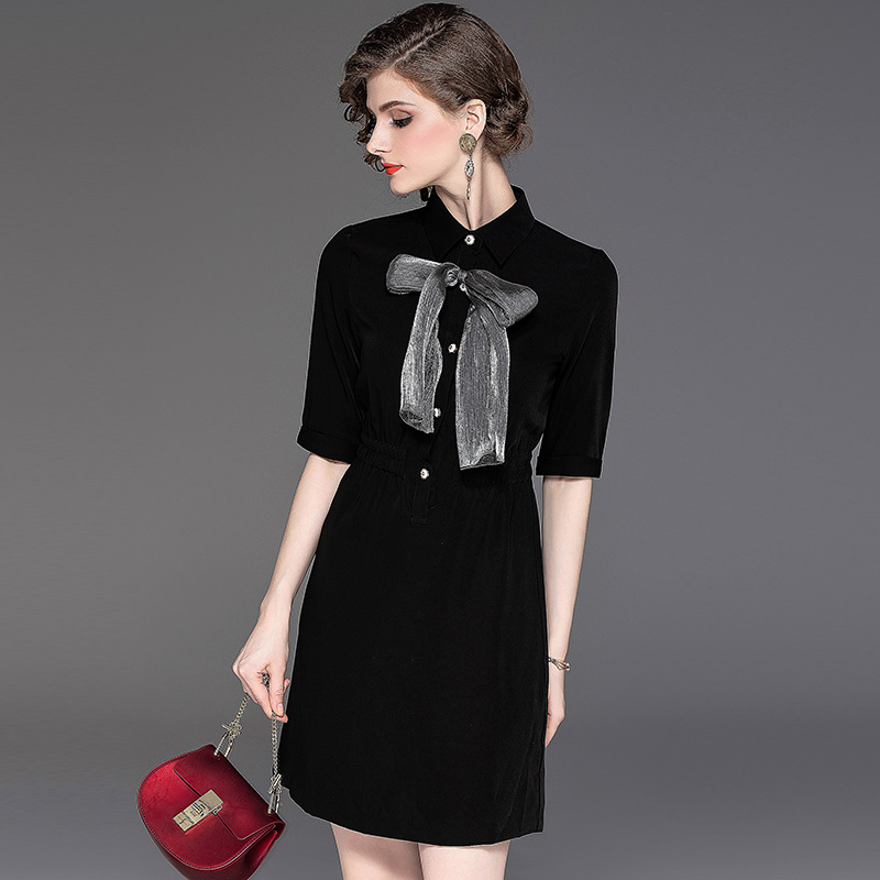 European and American women's 2019 spring new women's fashion sleeves A word skirt black dress #94997