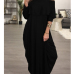 Fashion Dew Shoulder Falbala Design Black Cotton Blend Ankle Length Dress